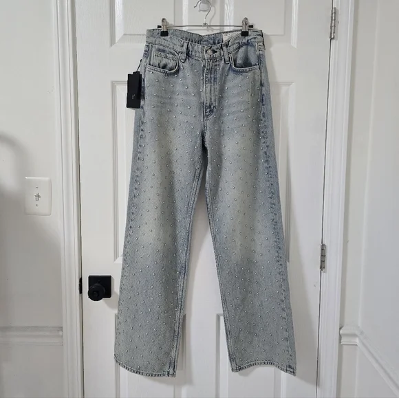 Rag & Bone The Shea High Rise Relaxed Pearl Embellished Jeans New Size 27 - Picture 6 of 15